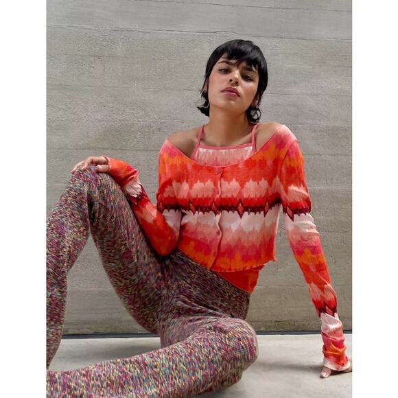 Urban Outfitters Tulli Orange Cami Tank Top Cropped Cardigan 2 Piece Set Size L - Picture 3 of 7